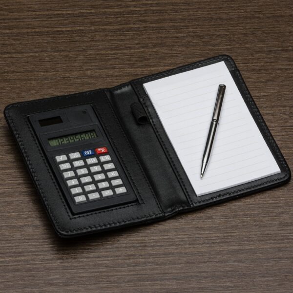 Bloco de Anotações de couro sintético com Calculadora e Caneta - Image 3
