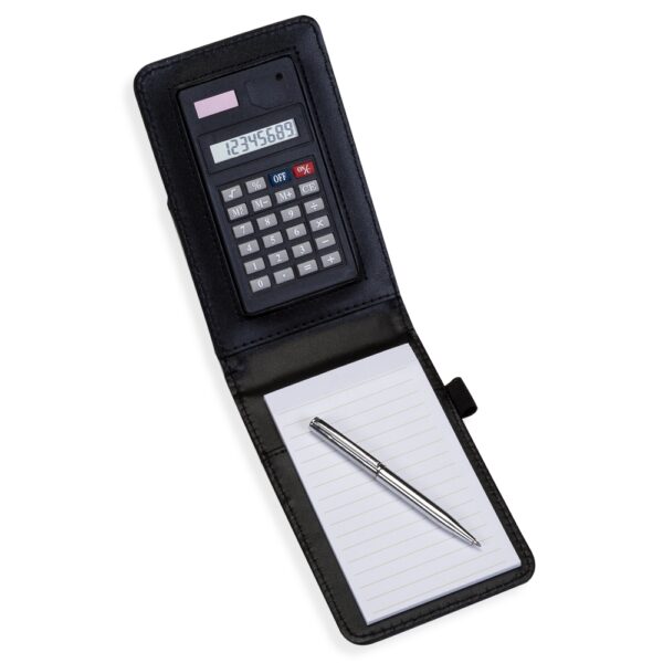 Bloco de Anotações de couro sintético com Calculadora e Caneta - Image 3